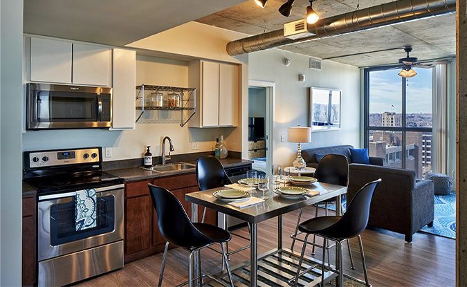 Furnished apartment featuring an open floor plan
